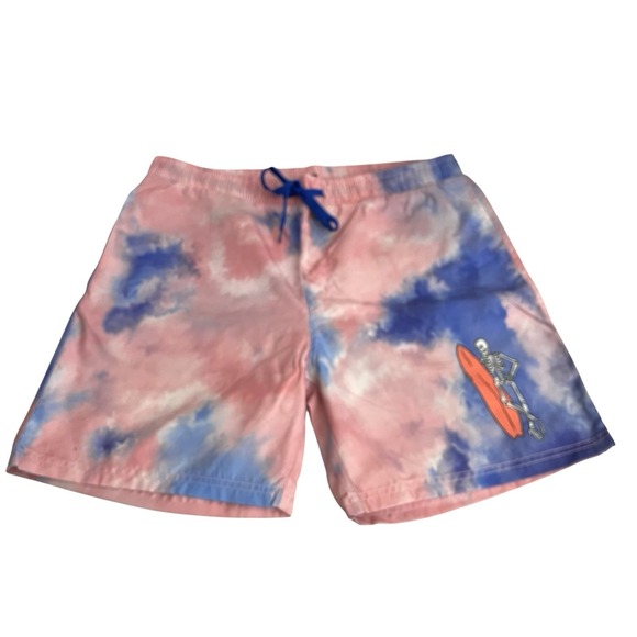 Chemistry Men Swim Trunks Large Mesh Lining Surfboard Skeleton Pockets Tie Dye - Picture 3 of 13